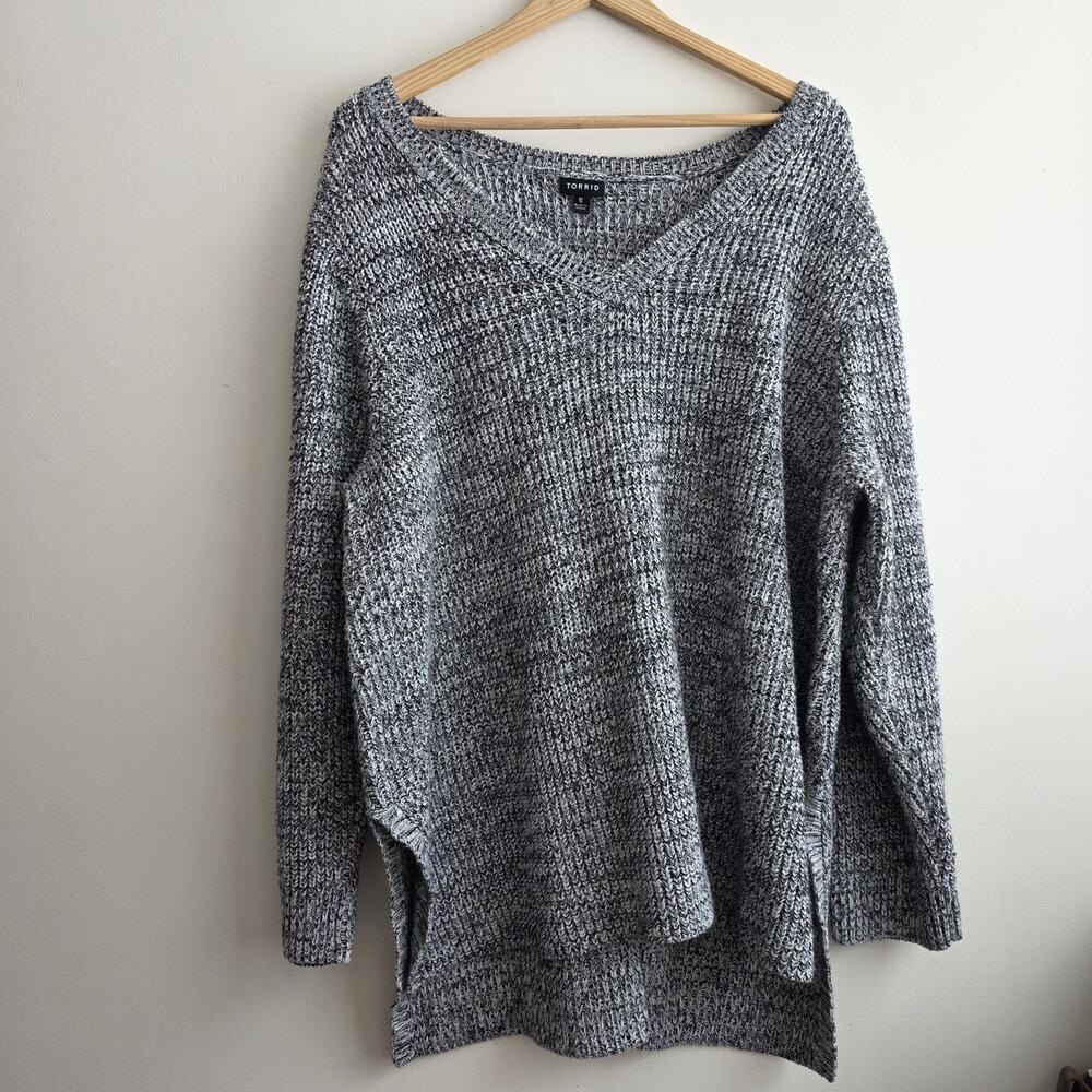 Torrid Sweater Open Knit Pullover Sweater Grey Black 5 Rib Cozy Texture Grunge